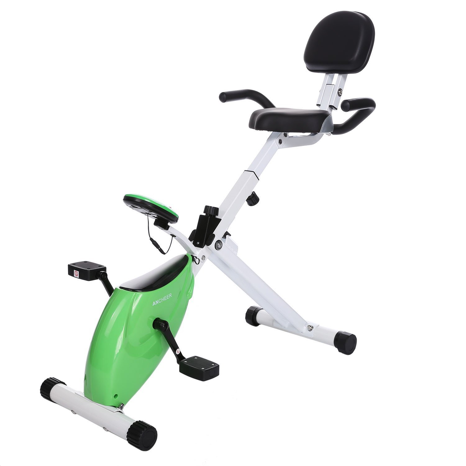 Ancheer Folding Recumbent Exercise Bike's features on full display