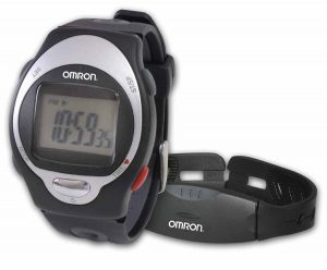 Omron HR-100 CN Heart Rate Monitor with strap displayed here
